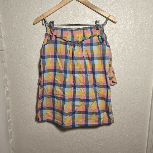 Lands' End Other - Lands End 100% Cotton Gingham Plaid Elastic Waist Short Cami PJ Set sz XS Pink